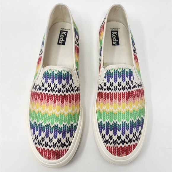 Keds Sneakers Women 10 Double Decker Fair Isle Canvas Slip-On Rainbow Arrows - Picture 3 of 11